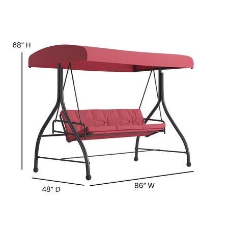 Flash Furniture Maroon 3-Seater Convertible Canopy Patio Swing/Bed TLH-007-MRN-GG